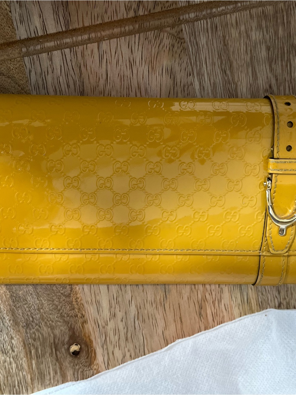 Gucci Yellow Patent GG Embossed Clutch with Belt Detail